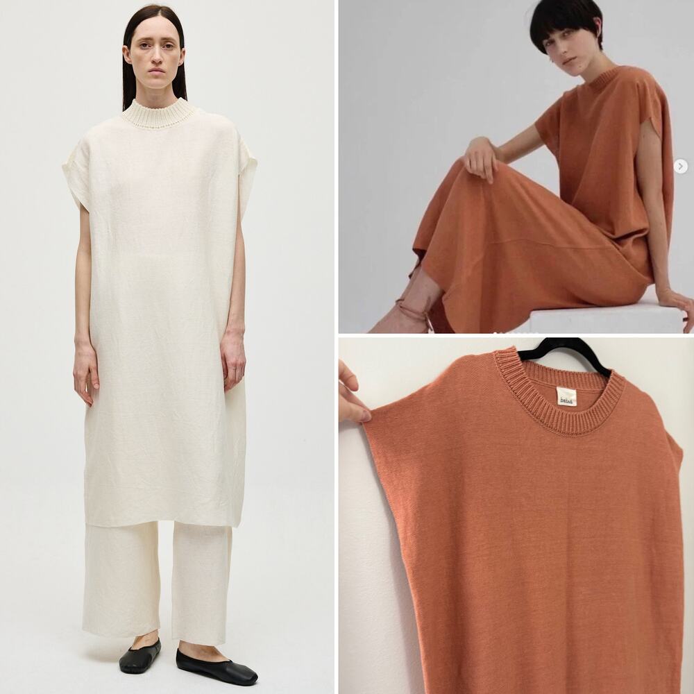Babaa 60 Minimalist Capsule Quiet Luxury 100% Linen Salmon Maxi Sweater Dress M